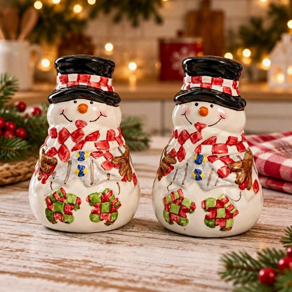 Ceramic Snowman Salt and Pepper Shakers Holiday Treasures Brand Christmas